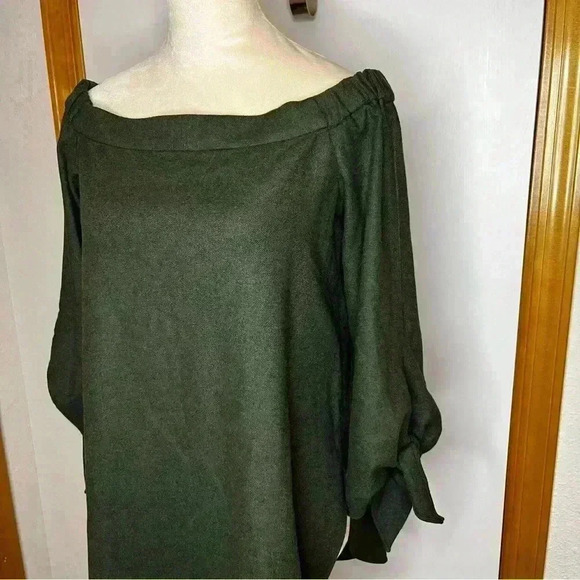 Tibi Wool Blend 3/4 Sleeve Shirt Women 4 Green Off Shoulder Rounded Neck Tunic - Picture 2 of 10
